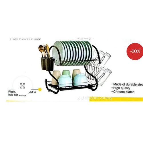 18INCHES DOUBLE STEP STAINLESS STEEL PLATE RACK WITH CUP AND SPOON HOLDER