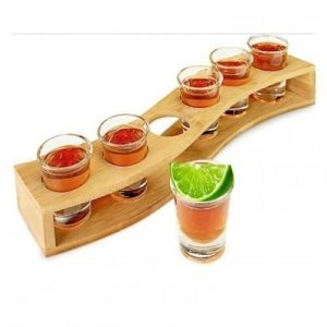 Tequila Shot Glass Set 6pcs with Wooden Holder